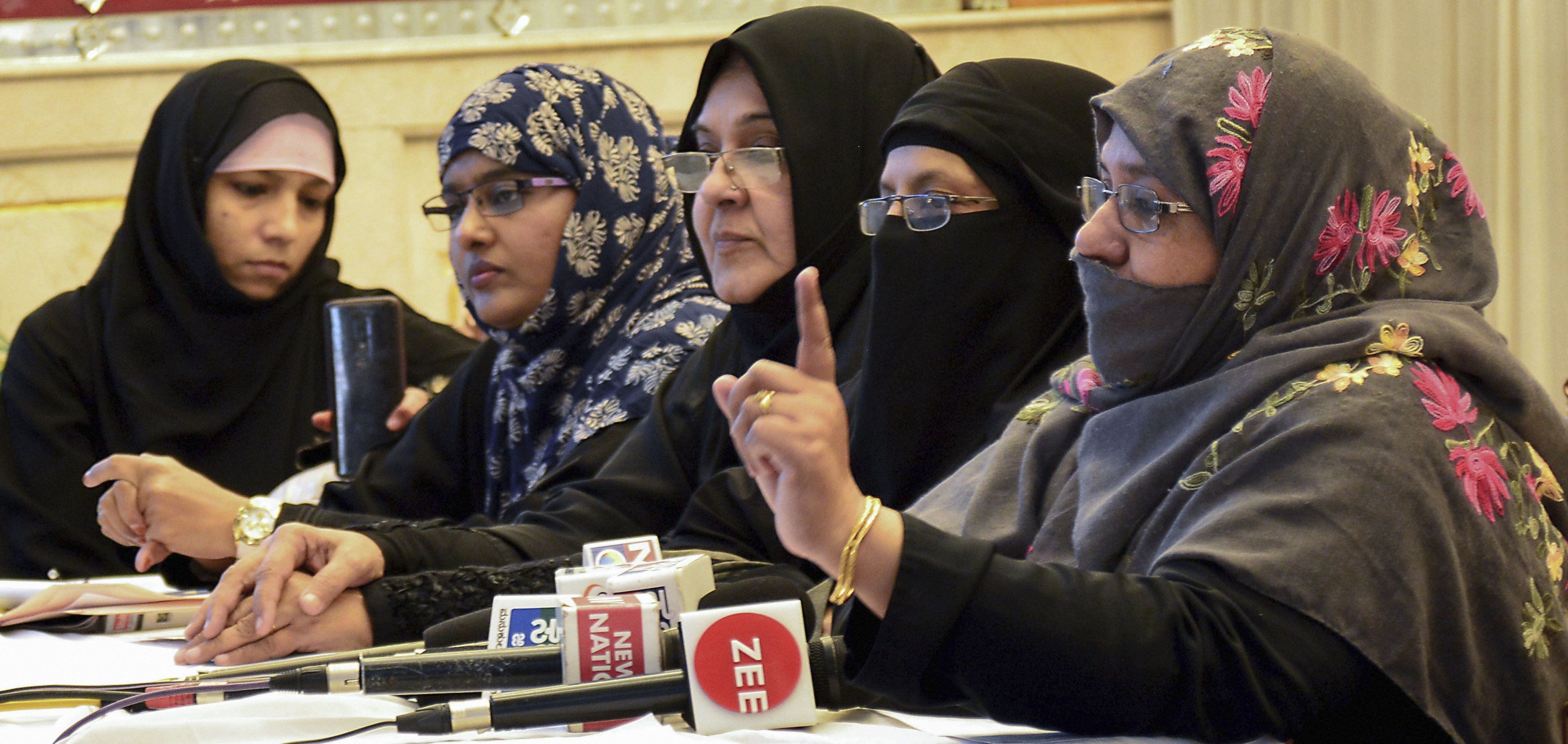 Women's Wing of All India Muslim Personal Law Board members address a press conference against ordinance on triple talaq, in Bengaluru - PTI