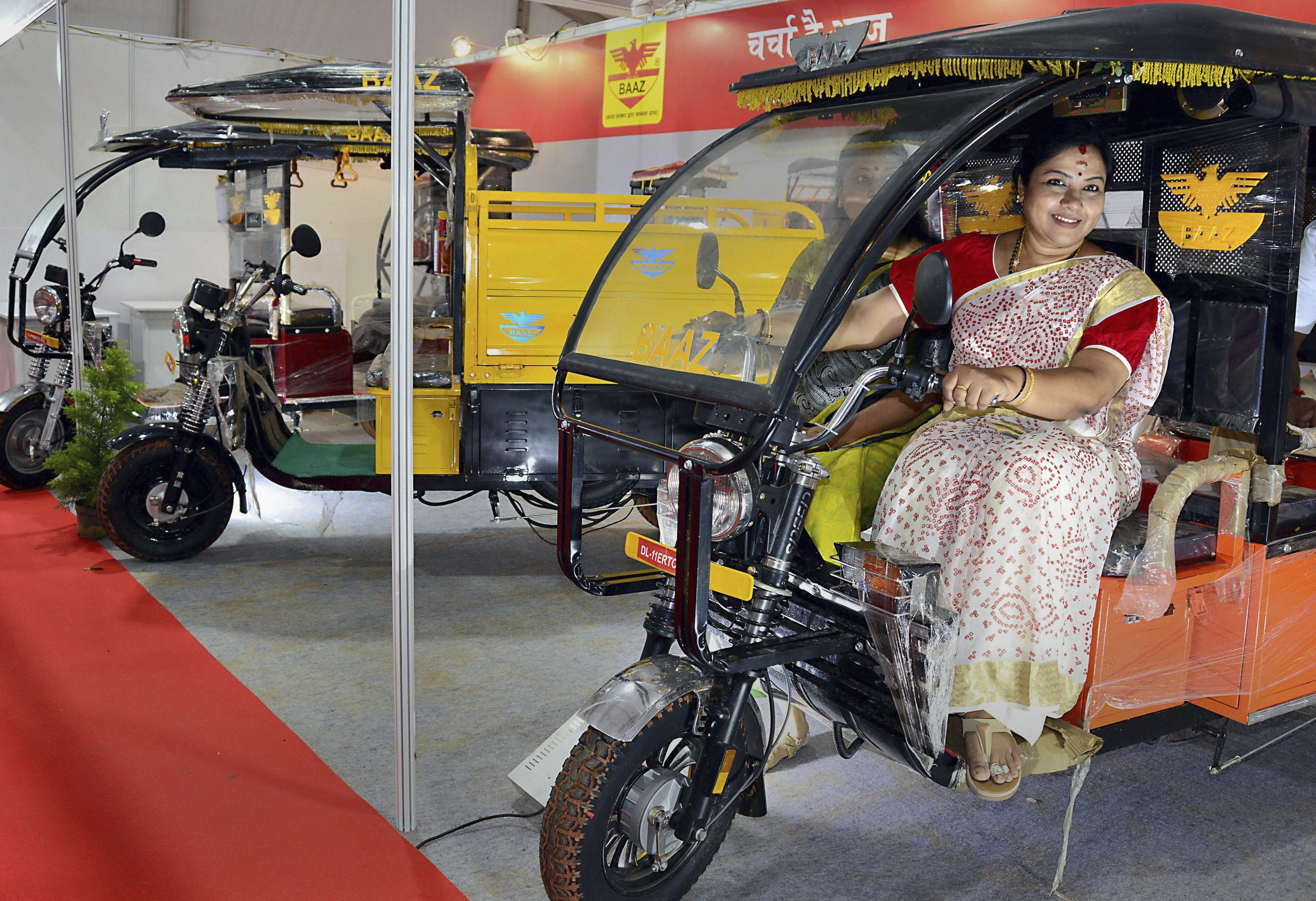 Kannada actor and former MLC Tara poses for photos during the inauguration of '7th Electric Vehicles Expo', in Bengaluru - PTI