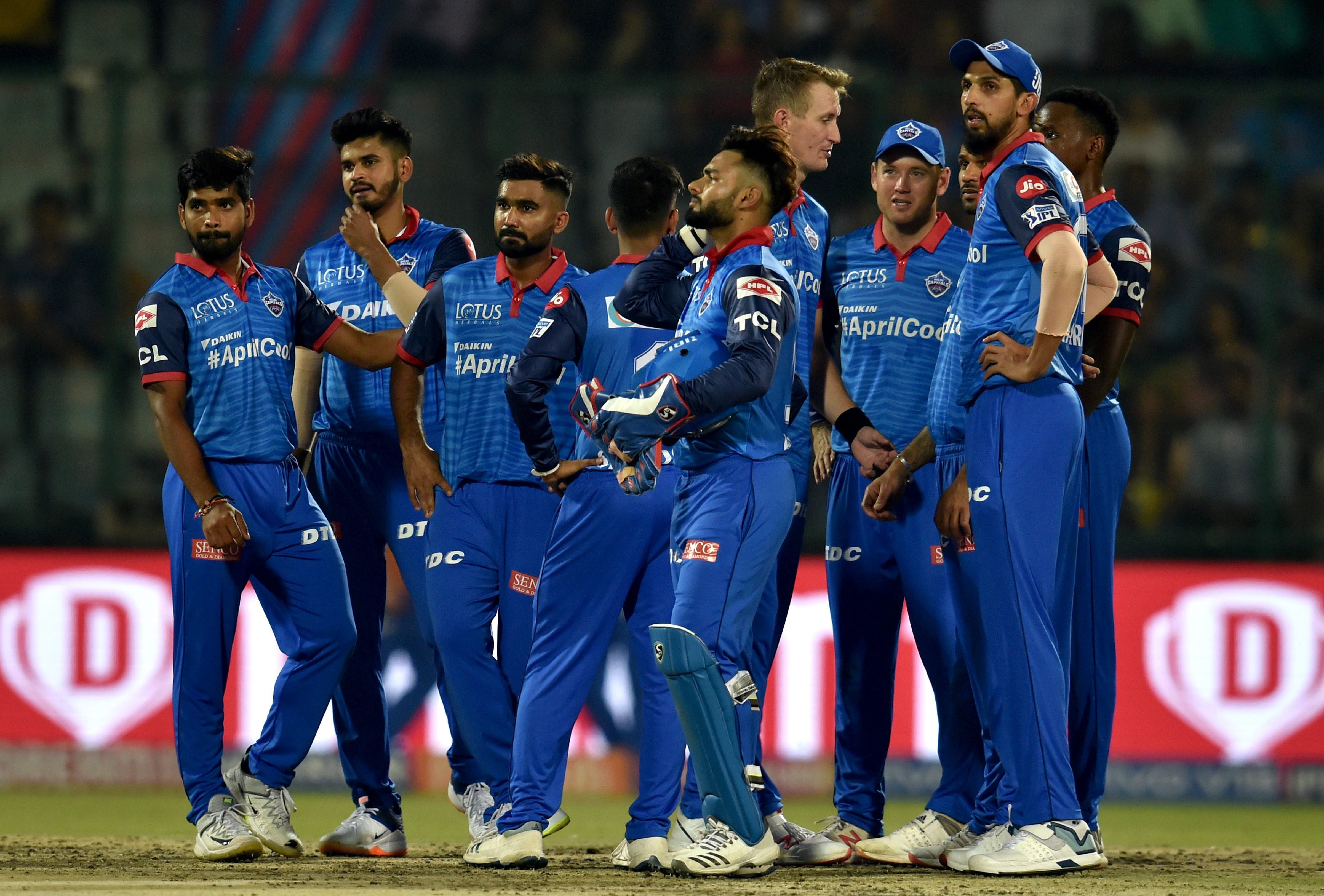 Delhi Capitals (DC) Rahul Tewatia with teammates celebrate wicket of SRHs Jonny Bairstow during the Indian Premier League 2019 (IPL T20) cricket match between Sunrisers Hyderabad (SRH) and Delhi Capitals (DC) at Feroz Shah Kotla Stadium in New Delhi - PTI