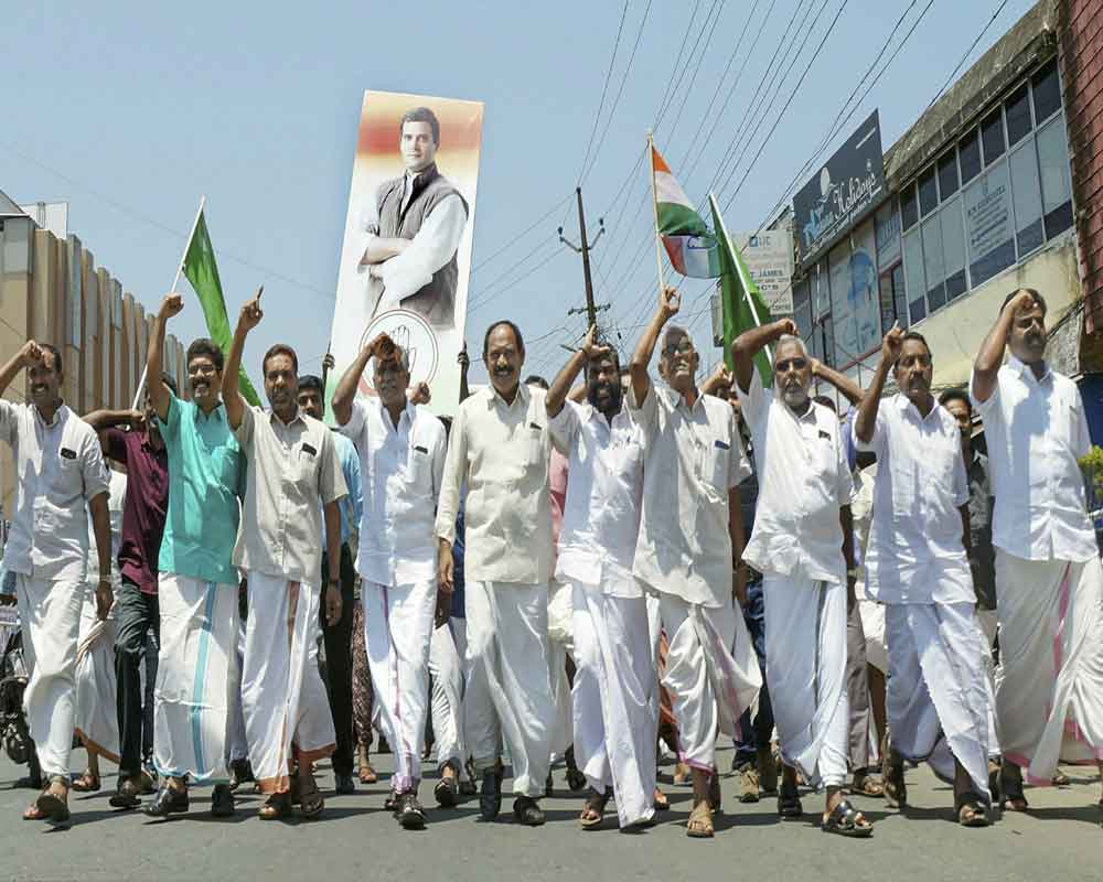 United Democratic Front (UDF) leaders and workers took to the streets to celebrate after Congress President Rahul Gandhi choose Wayanad as the second seat to contest in the upcoming Lok Sabha elections - PTI