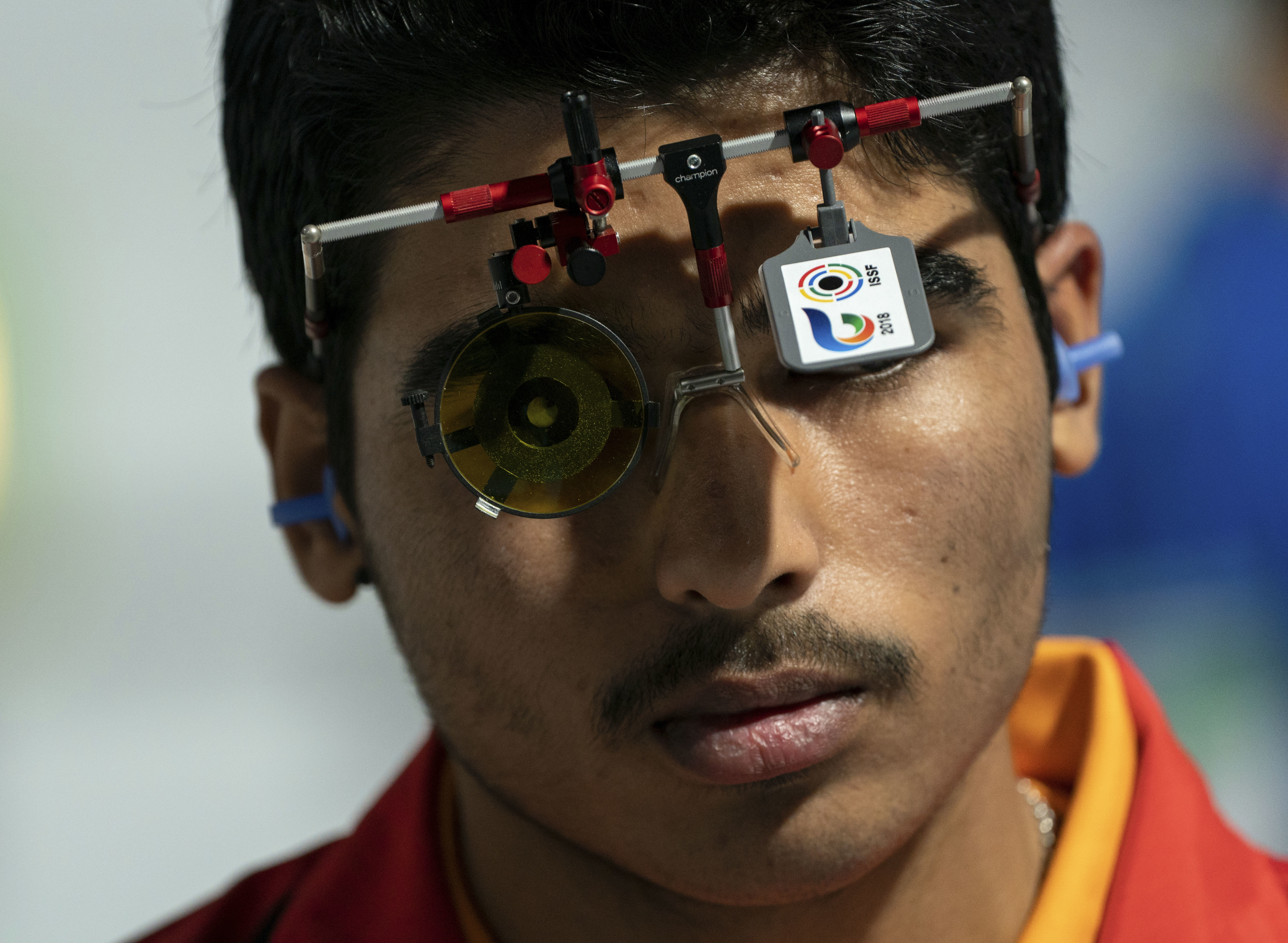 Chaudhary Saurabh from India, looks on during the shooting men's 10m air pistol final at the shooting range at Tecnopolis Park during the Youth Olympic Games in Buenos Aires, Argentina - AP