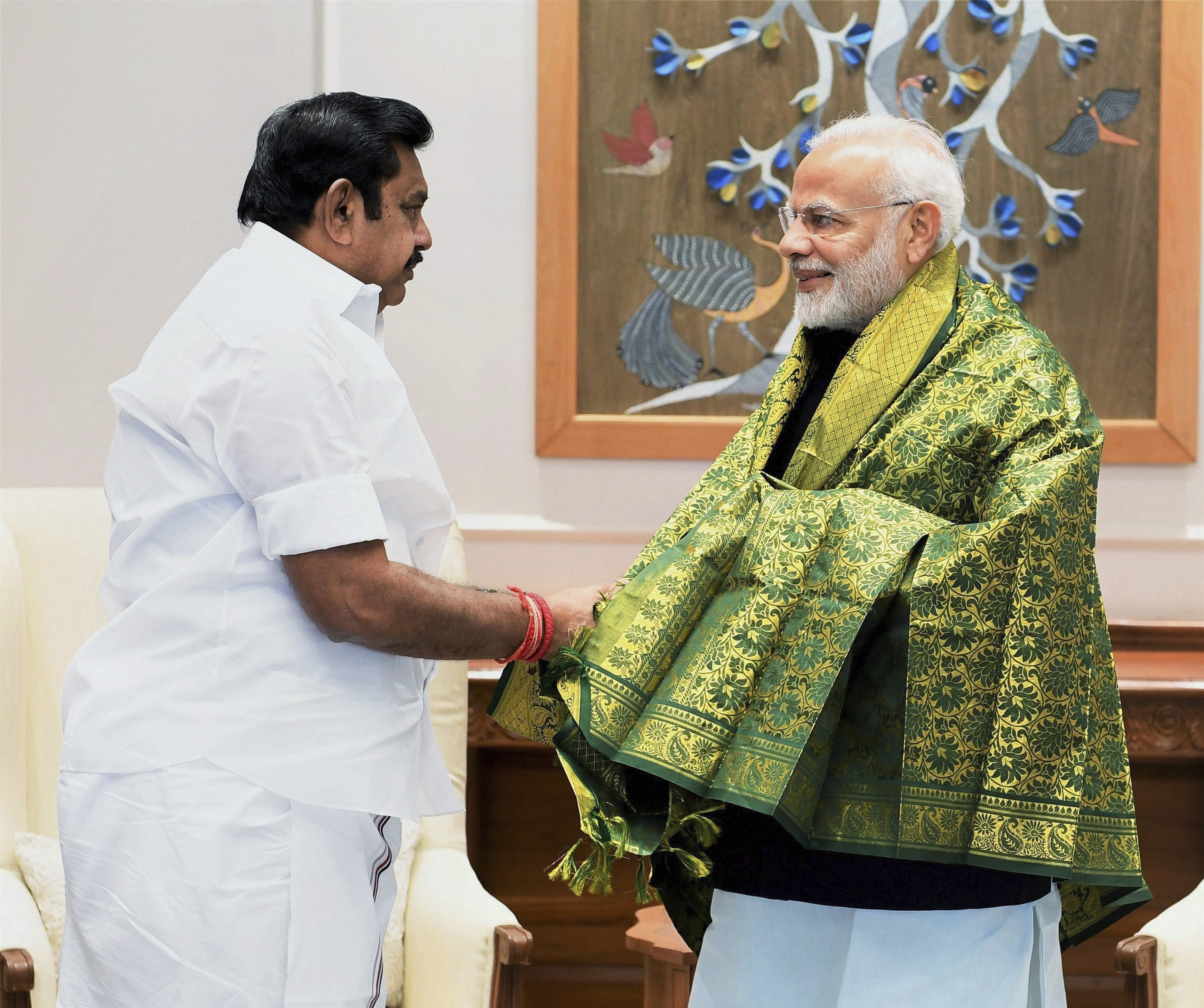 Tamil Nadu Chief Minister Edappadi K Palaniswami meets Prime Minister Narendra Modi to request for financial assistance from the Centre towards cyclone Gaja relief and restoration works, in New Delhi - PTI