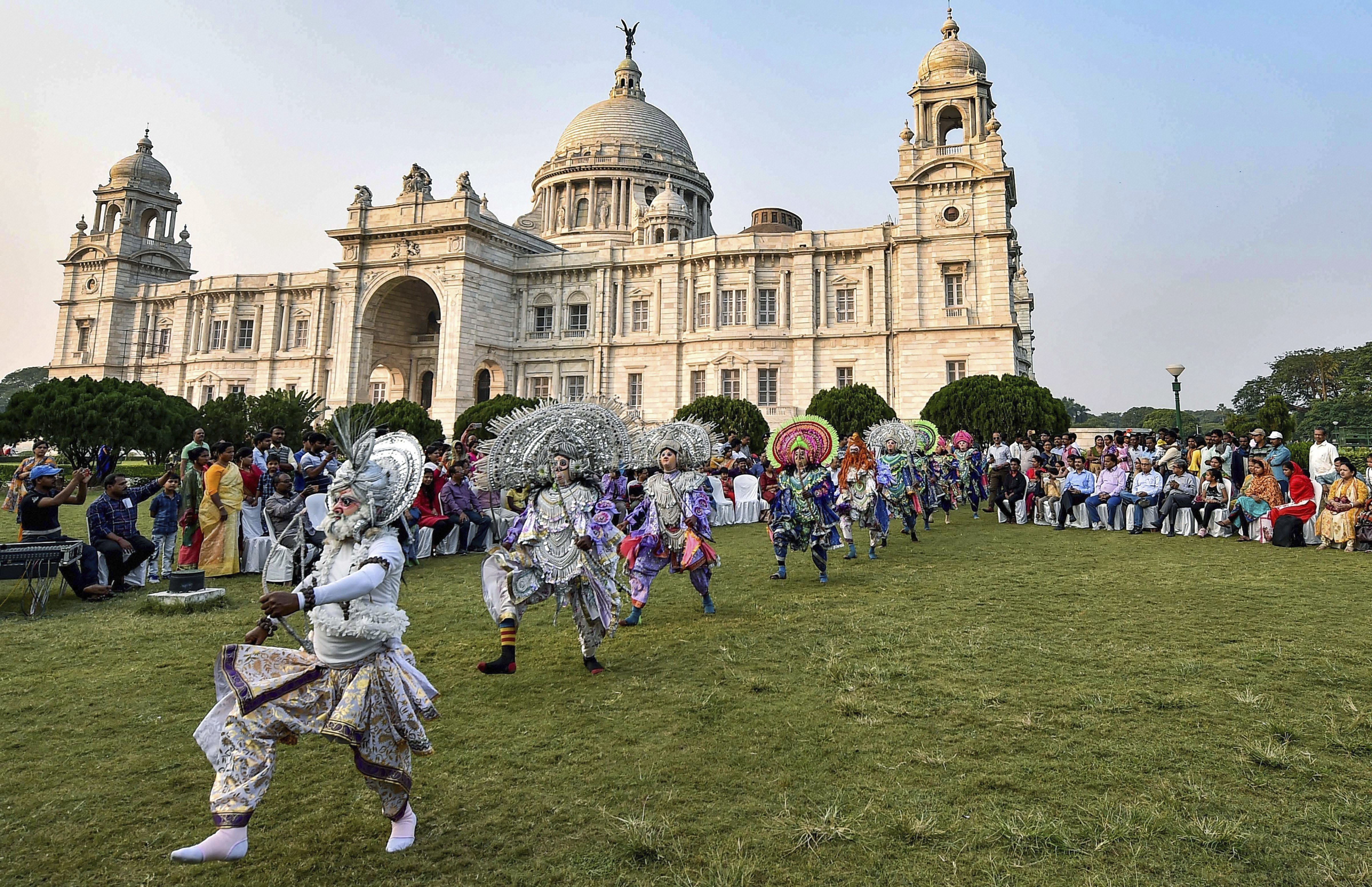 Purulia's Chou dancers perform at Victoria Memorial to celebrate 'World Heritage Week', in Kolkata - PTI