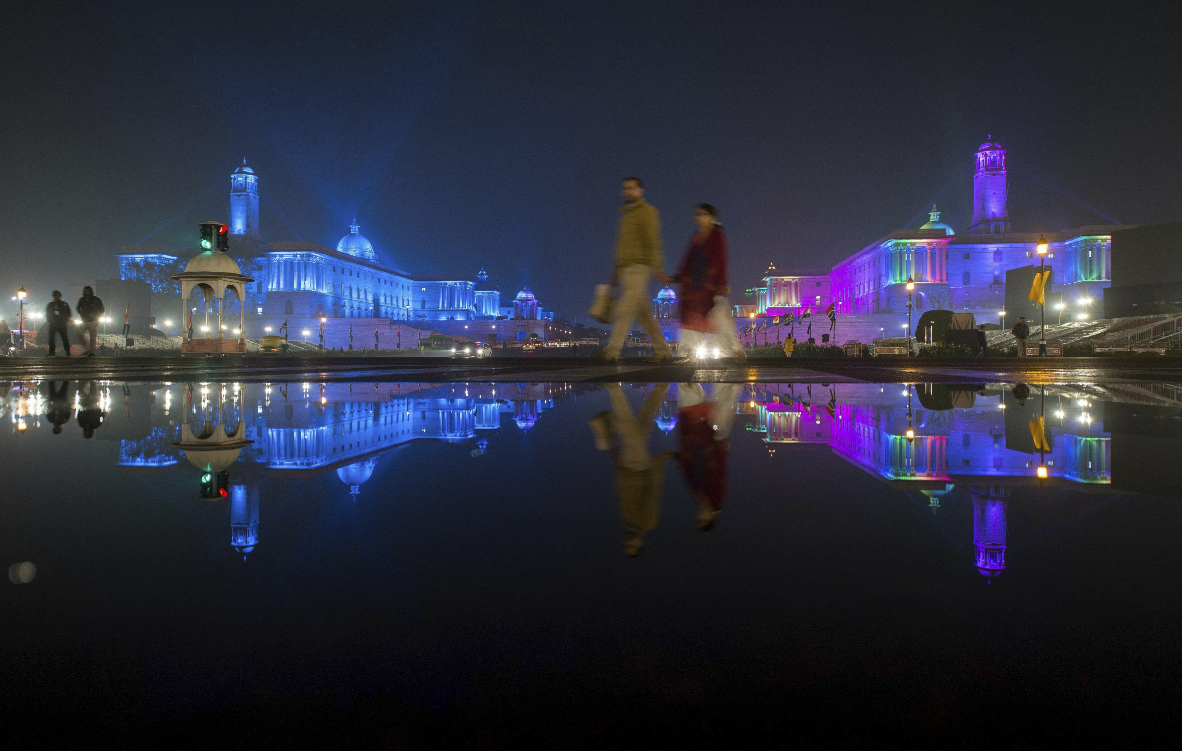 Raisina Hills illuminated for the forthcoming Republic Day celebrations, in New Delhi - PTI