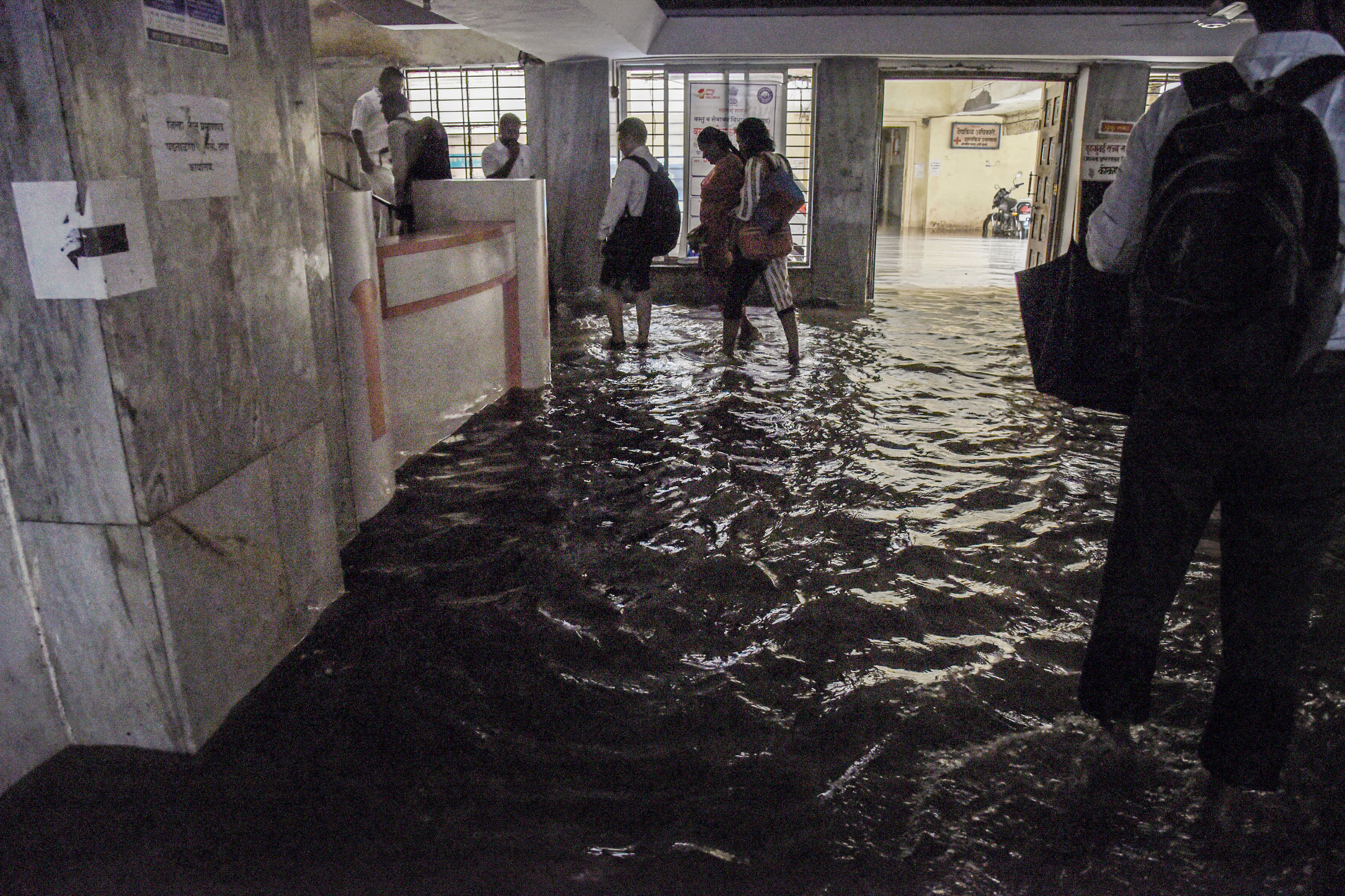 A view of the waterlogged Konkan Bhavan, which houses government offices, after heavy Monsoon rains at CBD Belapur in Navi Mumbai - PTI