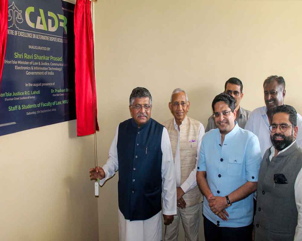 Law Minister Ravi Shankar Prasad inaugurates inaugrates the centre of excellence on alternative dispute resolution at Manav Rachna College, in Faridabad - PTI