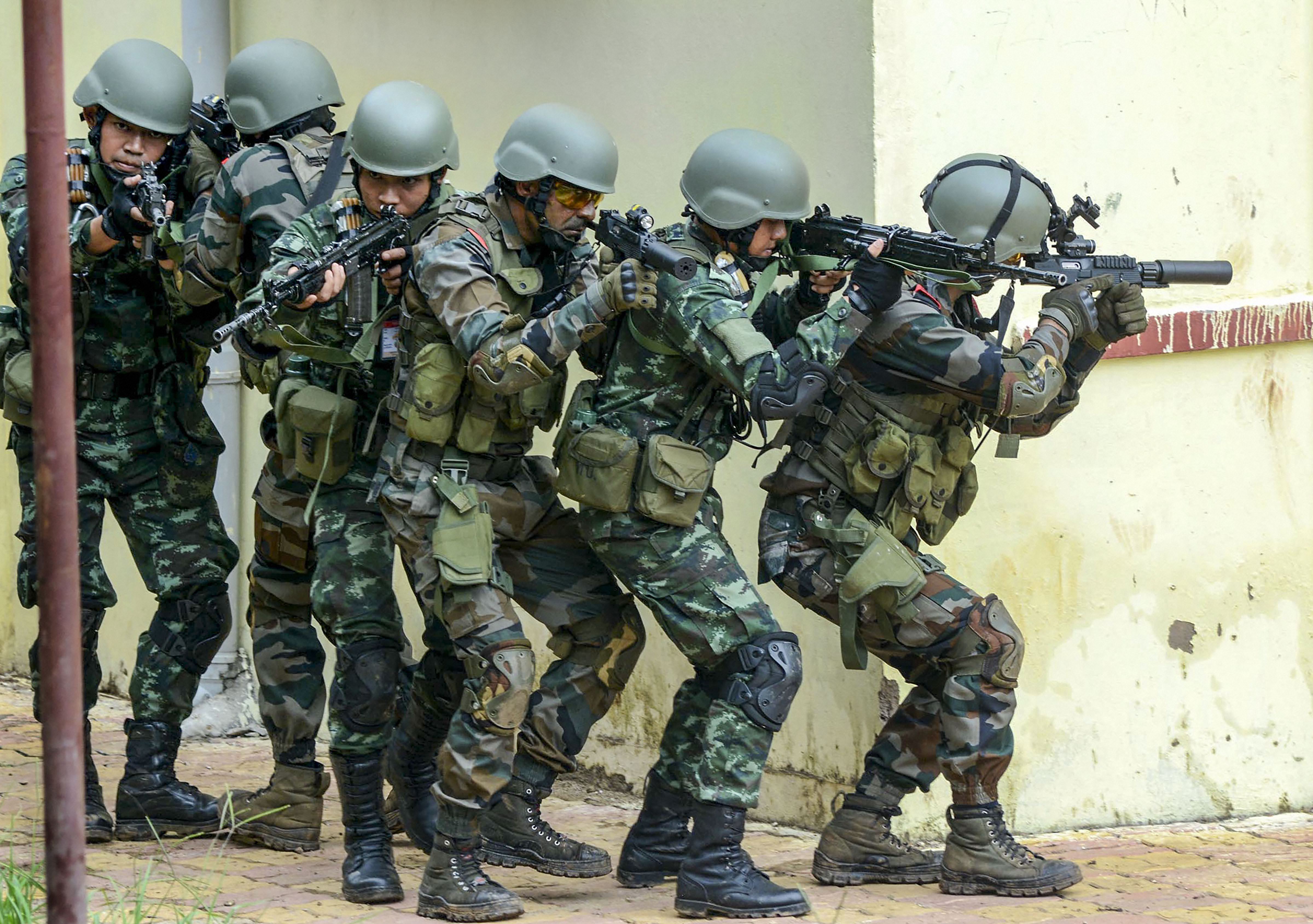 Indian and Thailand Army personnel show their operational skill during Indo-Thailand Joint Military Exercise MAITREE-2019 at Umroi Military station, in Ri Bhoi district of Meghalaya - PTI