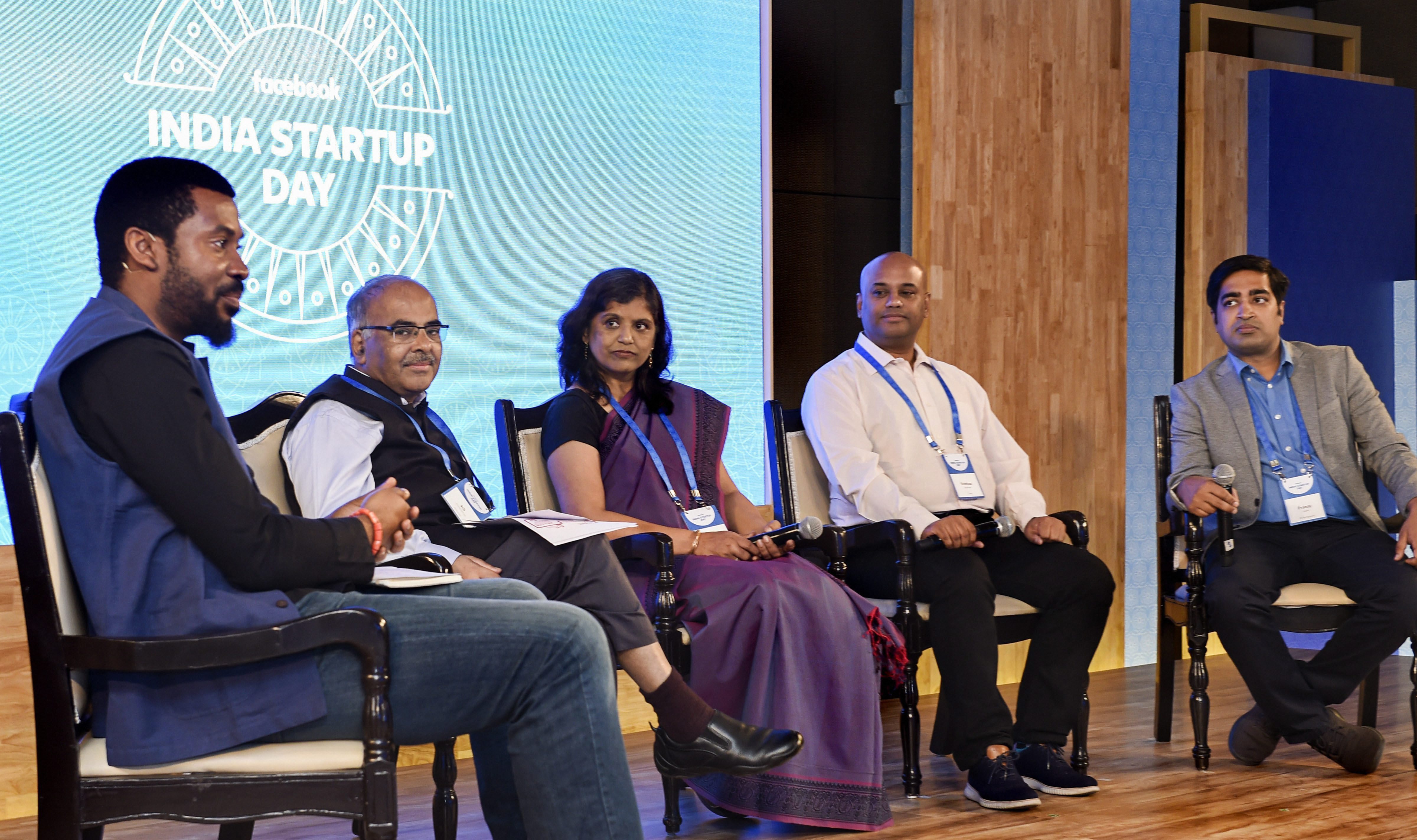 Facebook Head of Developer Programs Emeka Afigbo (L) and Nasscom Vice President (Industry Initiative) KS Viswanathan (2nd L) at the India Startup Day function, in New Delhi - PTI